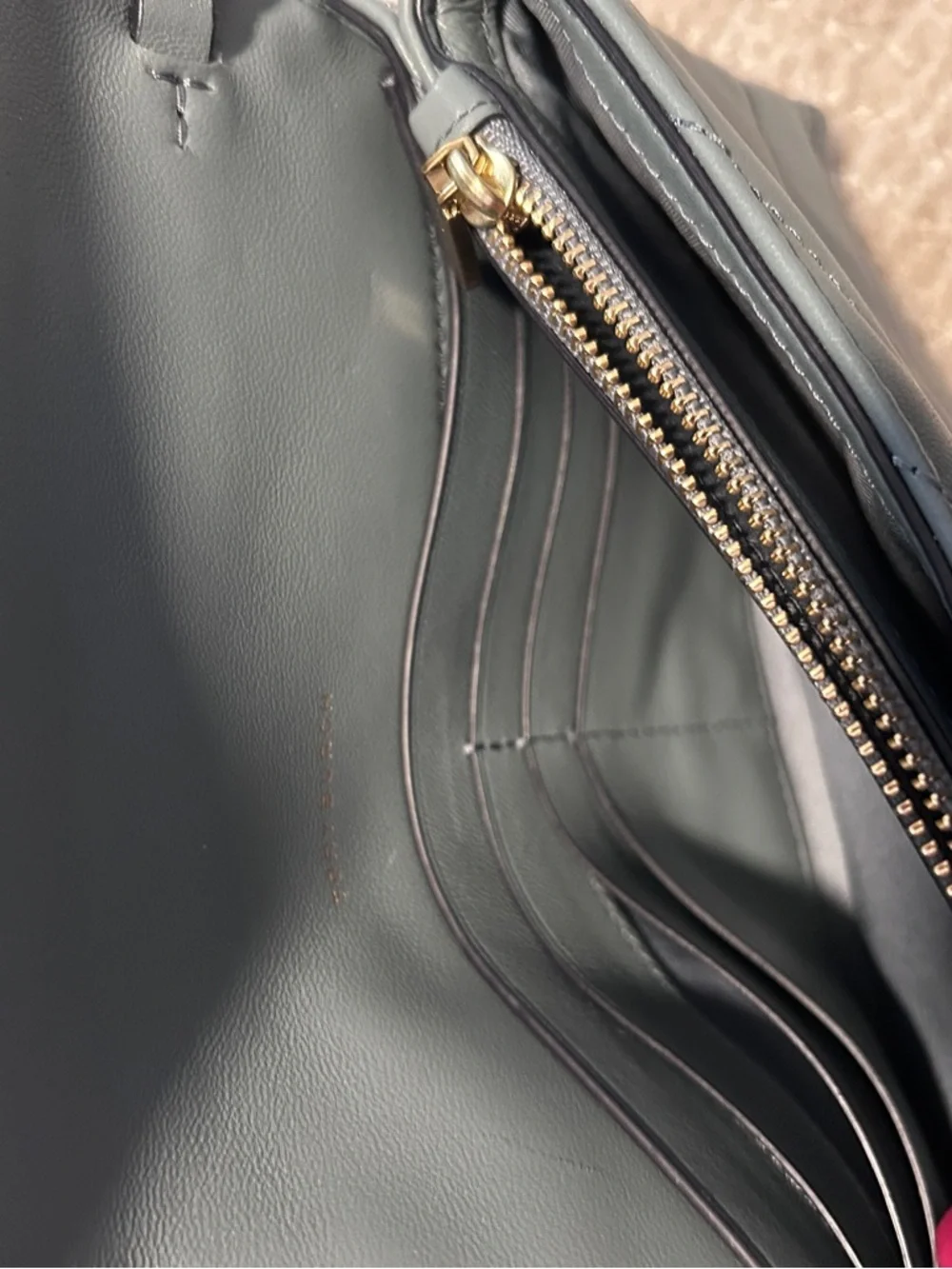 Tory Burch Quilted Slate Blue Leather Chain-strap Crossbody with Gold Logo​